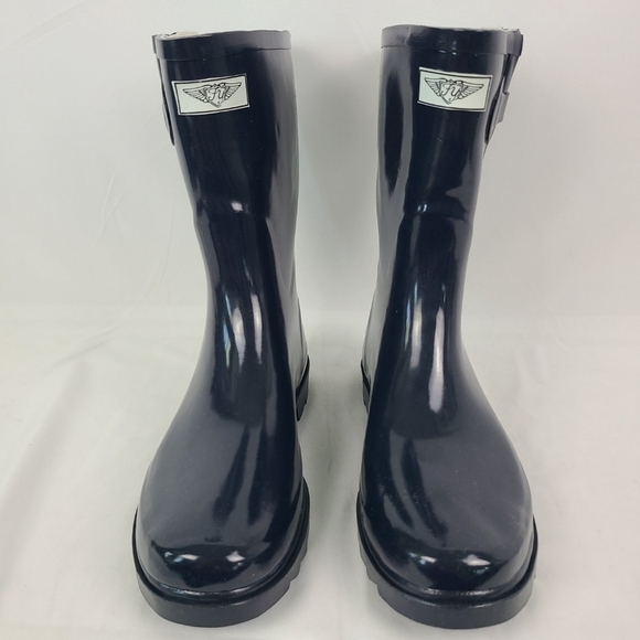 NEW Forever Young Women's Blue Rubber Rain Boots Mid-Calf 11" Pull-On Waterproof - Picture 2 of 9